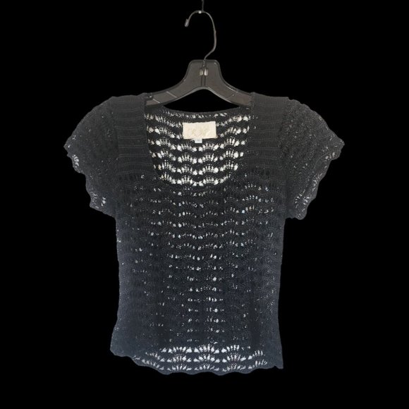 Cache Short Sleeves Knit Black Top Vintage - Picture 2 of 7